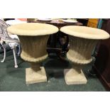 A PAIR OF GARDEN URNS, with fluted sides, 30" tall approx