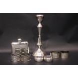 A MIXED LOT OF SILVER ITEMS, includes, (i) A silver candle stick, Irish, date letter 'M' for 1978,