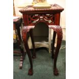 A JARINÉRE STAND / LAMP TABLE, with square top, carved frieze, raised on cabriole shaped legs,