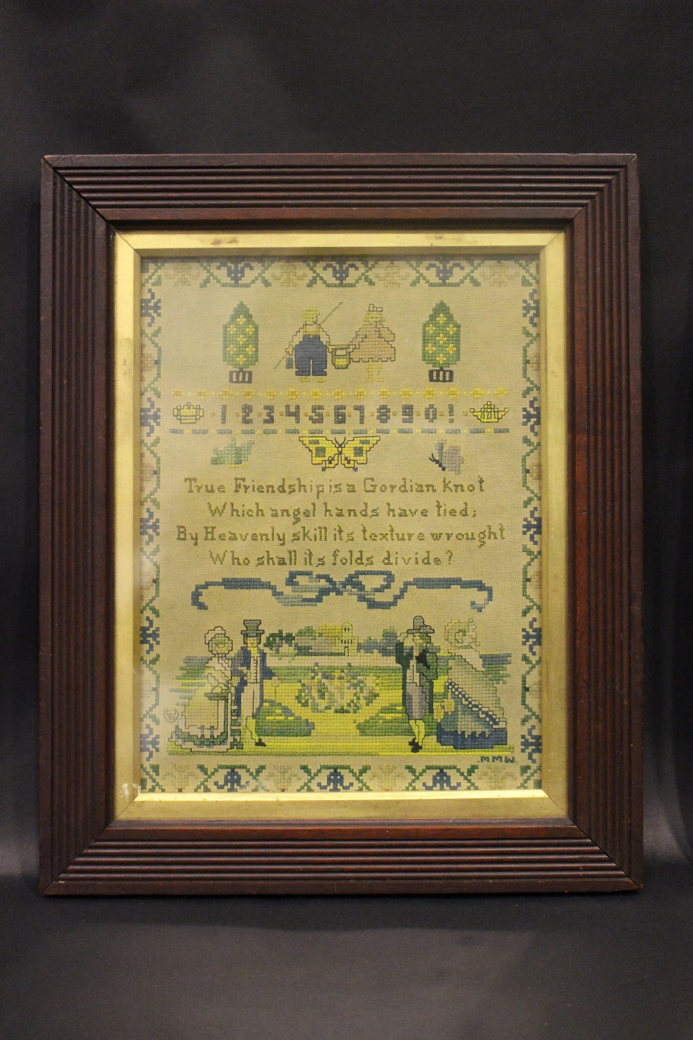 A FRAMED SAMPLER, inscribed verso, 'embroidered by Studdart, 1886", along with another framed print - Image 4 of 4