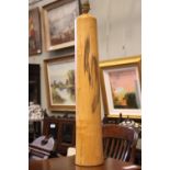 A CONTEMPORARY IRISH DESIGNER TABLE LAMP, wooden base, 28" tall with out shade