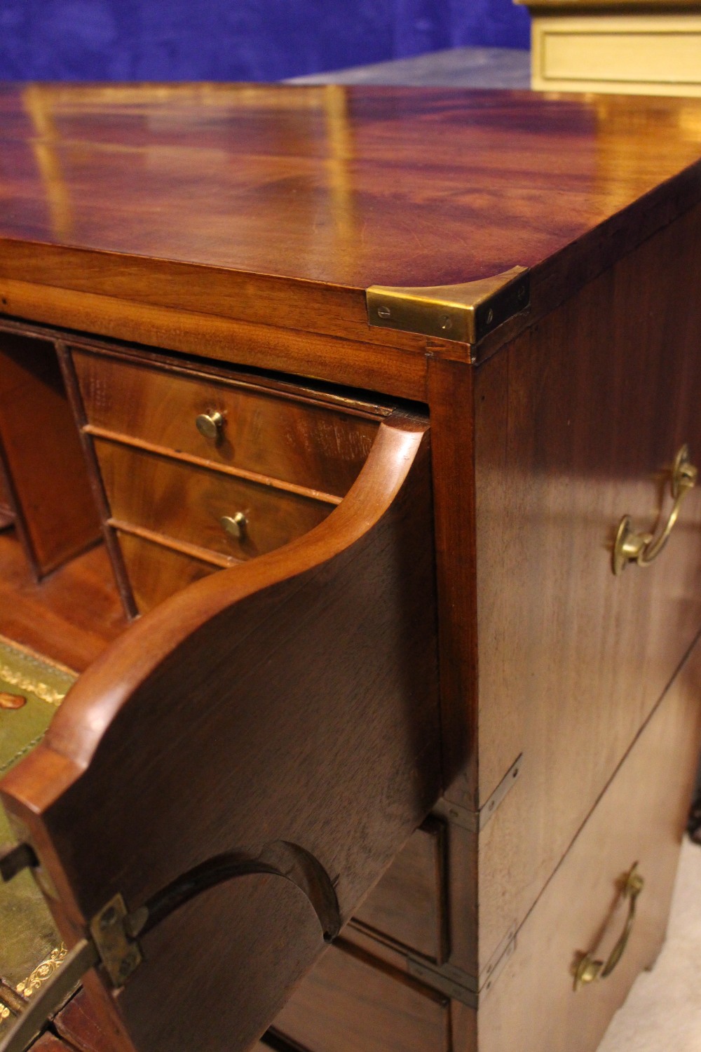 A REGENCY 'CAMPAIGN' BRASS BOUND CHEST SECRETAIRE, Mahogany, with crossbanded front detail to the - Image 3 of 5