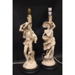 A PAIR OF LAMPS, in the form of a Shepherd & Shepherdess, both 22" tall without shade, 7" diam of