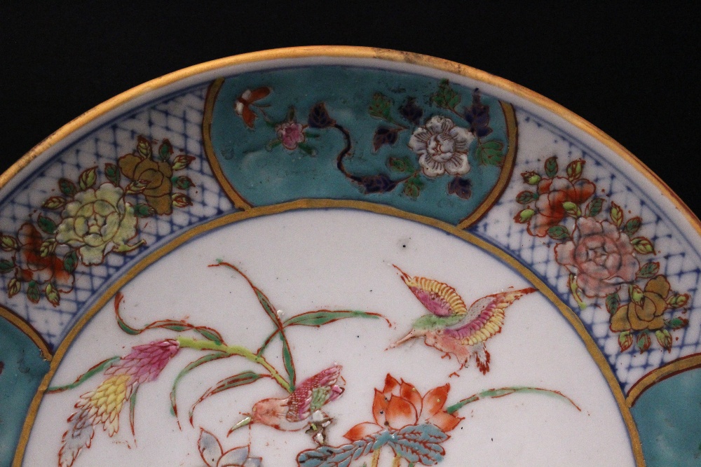 A FAMILLE ROSE PLATE, with cartouche border with floral decoration, the centre image of birds - Image 2 of 7