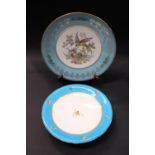TWO PLATES, (i) An Aynsley fine bone china plate, with bird & fruit basket decoration, 11" diam
