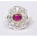 AN 18CT WHITE GOLD BURMESE RUBY & DIAMOND CLUSTER RING, Burmese Ruby .65cts. and diamond 1.78cts.