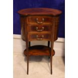 AN EDWARDIAN INLAID KIDNEY SHAPED SIDE CABINET, with single drawer of a 1 door marble lined cabinet,