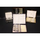 A COLLECTION OF VARIOUS CASED CUTLERY PIECES, includes; (i) A cased fish cutlery set, of 6 forks and