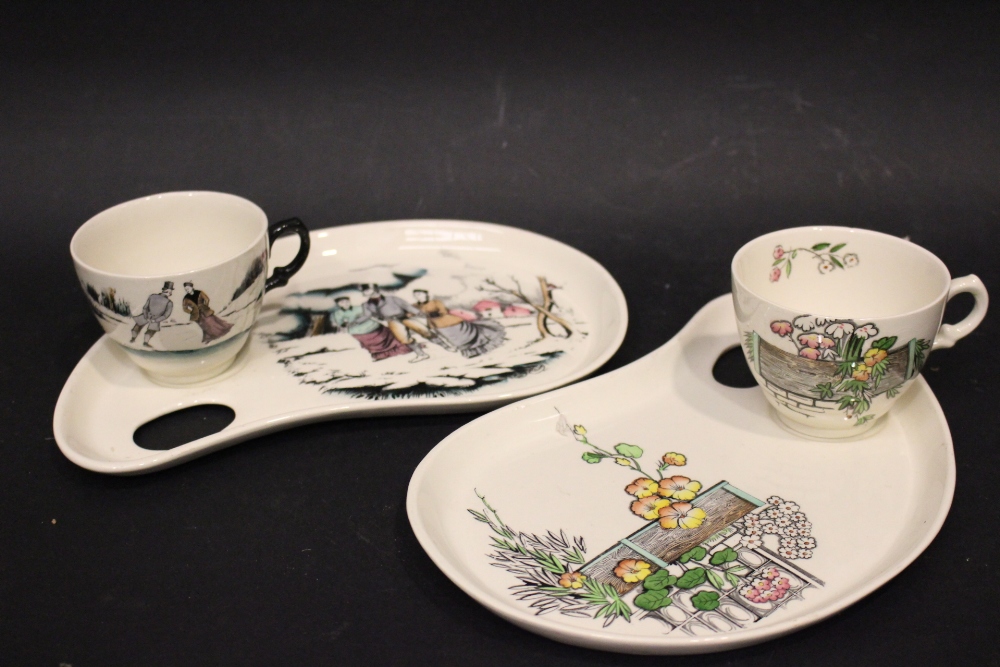 TWO CLARICE CLIFF 'PALETTE' PLATES WITH CUPS, (i) Royal Staffordshire cup and plate, with flower box