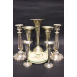 A MIXED LOT OF ITEMS, including some silver, (i) A pair of silver 'bud' vases, Birmingham, date