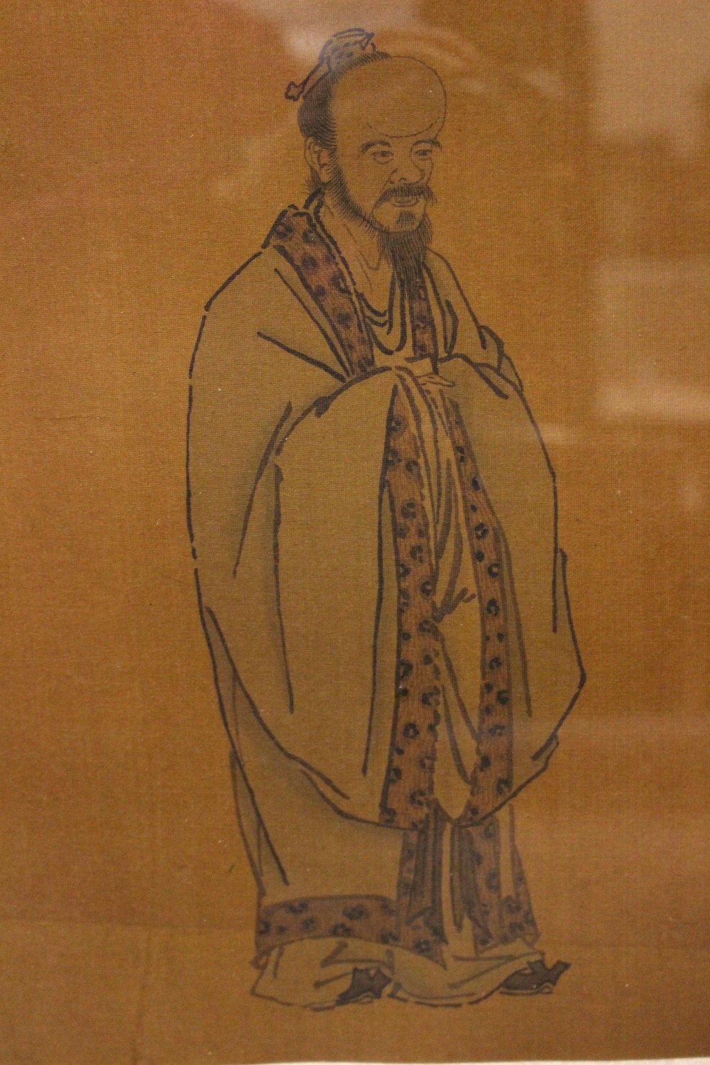 A SET OF 3 ORIENTAL PRINTS on silk, (i) a scholar in robes, (ii) A man seated in a flying leaf - Image 8 of 11