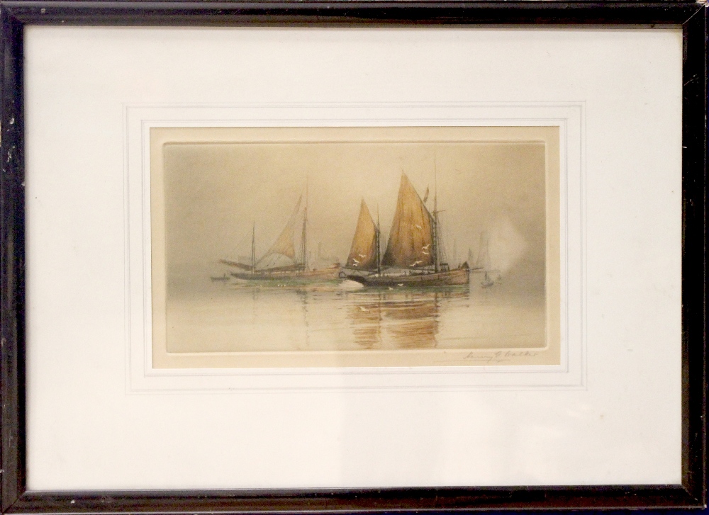 HENRY G. WALKER, A PAIR OF PRINTS, (i) Ships in an Estuary, (ii) Anchored boats, both signed on - Image 3 of 7