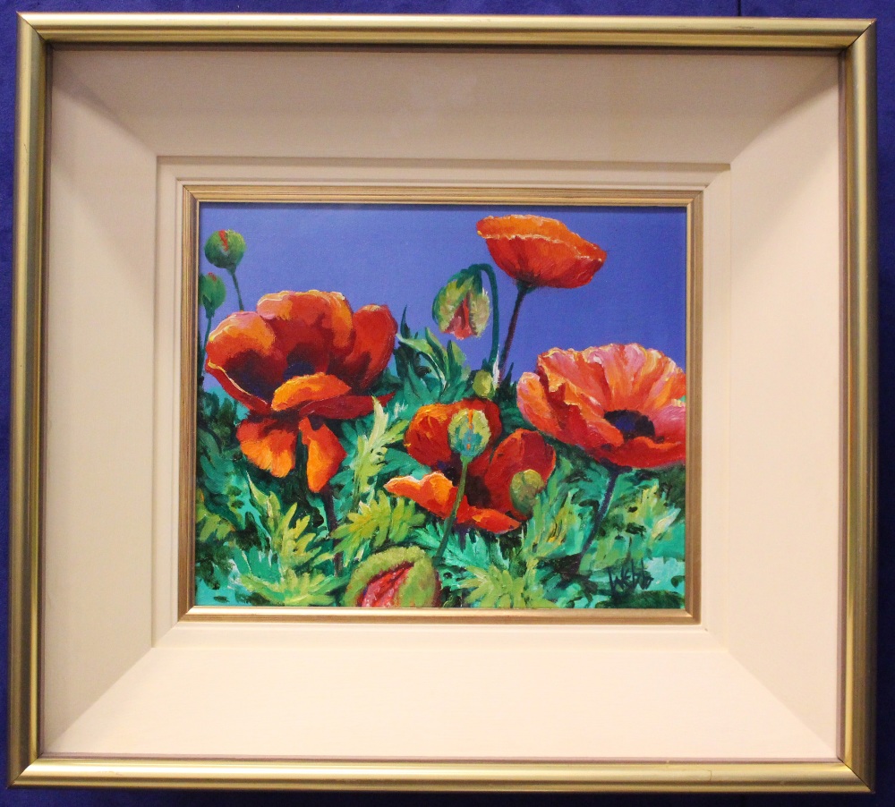 KENNETH WEBB, (b. 1927), "POPPIES IN SUNLIGHT", oil on canvas, signed lower right, inscribed verso