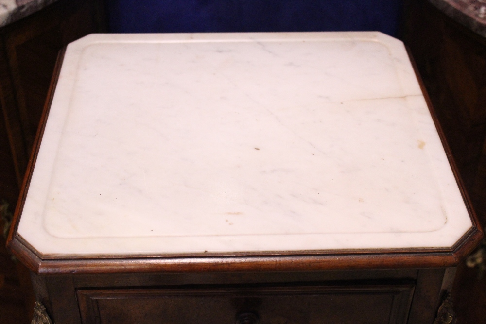 A MARBLE TOPPED CABINET, with canted corners, the front with ormolu mounts, 1 drawer over a drop - Image 7 of 7