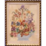 EARLY 20TH CENTURY FRAMED SAMPLER, "STILL LIFE FLOWER", embroidered picture, 21" x 16" approx