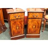 A 20TH CENTURY PAIR OF BEDSIDE LOCKERS / CABINETS, with 1 drawer over 1 door cabinet, marquetry