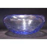 A MID CENTURY BLUE ' BUBBLE ' CENTRE BOWL, possibly Whitefriars, circa 1966, with turned over rim,