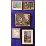 A COLLECTION OF PICTURES, (i) CORNELIUS HALL, 'MEADOW TREE', mixed media, signed lower right, (ii) A