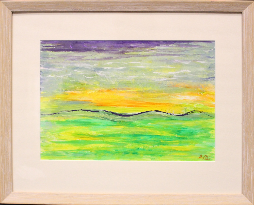 ANNE QUIRKE CAHILL, "TRANQUILITY", acrylic on paper, signed lower right with initials, inscribed