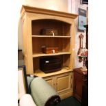 A LARGE BOOKCASE / CABINET with shelved top, and 2 door cabinet beneath, 81" x 21" x 50" approx