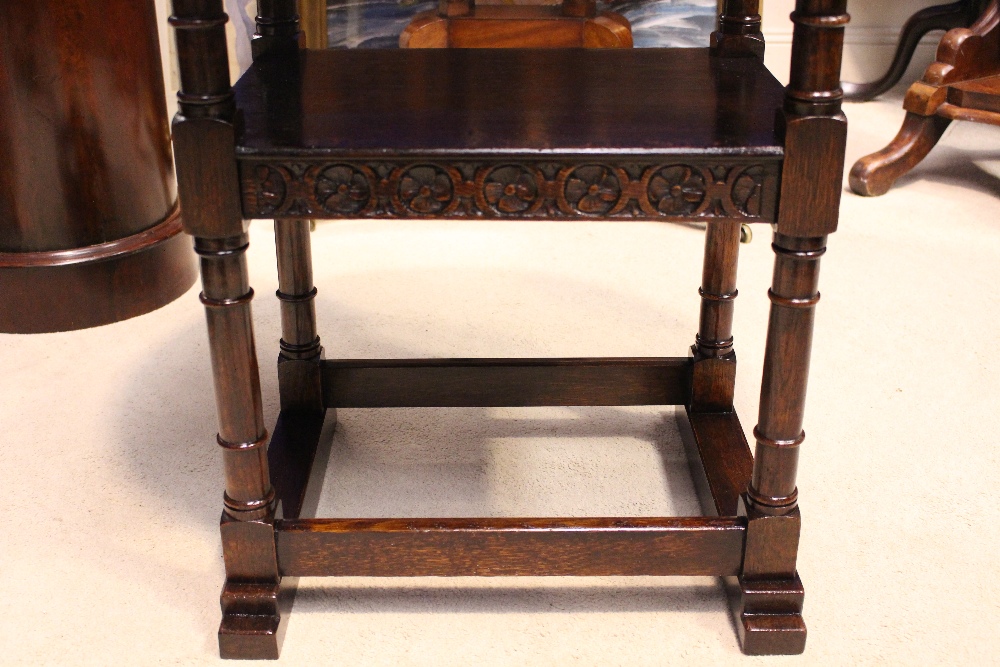 AN OAK METAMORPHIC 'MONKS CHAIR', converts to a table, with the seat doubling as a shelf, - Image 4 of 5