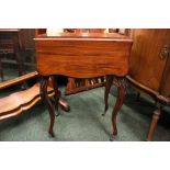 A DROP LEAF WORK / SIDE TABLE, with 2 frieze drawers, and 1 drop door cabinet to the opposite