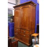 A VERY FINE EDWARDIAN MAHOGANY LINEN CLOSET, with a double door closet adorned with inlaid detail of