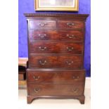 A MAHOGANY CHEST ON CHEST OR TALL BOY, with 2 drawers over 3 over 2, all with brass swan neck