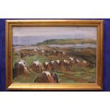 MARIE CARROLL, "SAVING THE HAY, SUMMERS DAY", oil on card board, signed lower right, Apollo