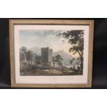 A FRAMED PRINT, TITLED “ROSS CASTLE, ON THE ISLAND OF ROSS, GREAT LAKE KILLARNEY”, wording