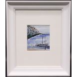 TERRY DELANEY, "BOATS BEACHED", oil on board, signed lower left, inscribed verso with title and