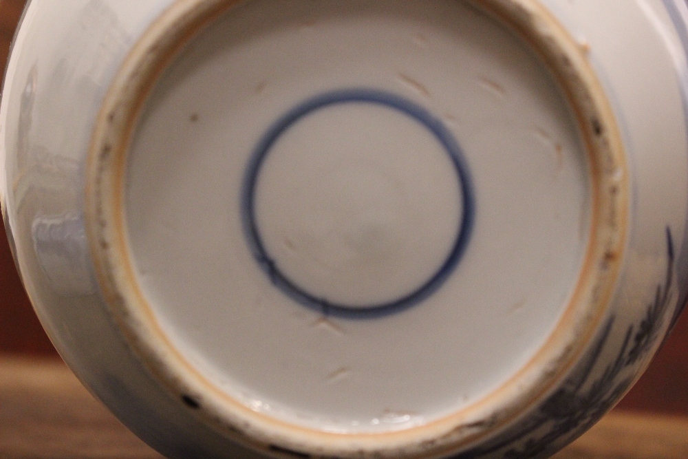 A BLUE & WHITE GINGER JAR with lid, decorated with images of children and a woman playing in a - Image 7 of 7