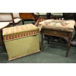 AN OTTOMAN LIFT TOP STOOL, 21" x 13" x 17" approx, with a marquetry inlaid piano stool, with lift