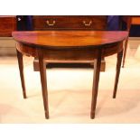 A VERY FINE IRISH GEORGIAN SEMI-ELLIPTICAL CONSOLE TABLE, cross-banded frieze with string inlaid