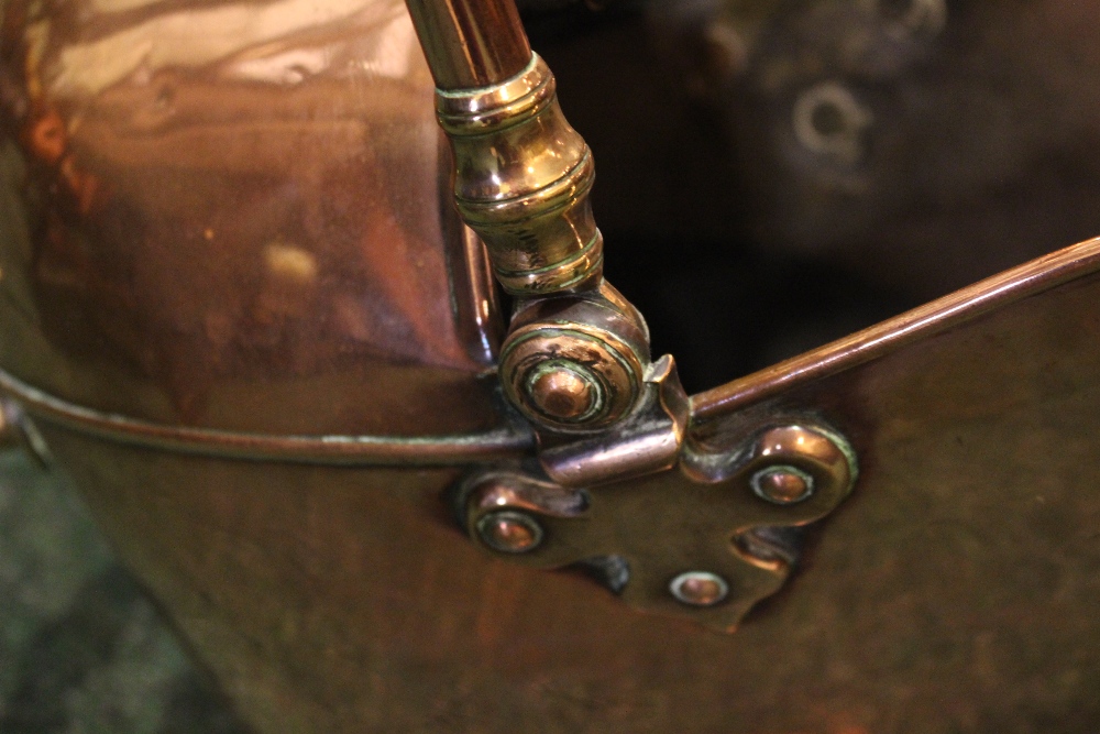 A COPPER & BRASS 'HELMET' COAL BUCKET, with a glazed handled and with a shovel - Image 3 of 3