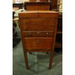A VERY FINE GEORGIAN MAHOGANY GENTLEMANS TRAVELLING DRESSING CABINET, lift up top, with fitted