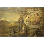 19TH CENTURY OIL ON CANVAS, "CHILDREN PLAYING WITH BIRDS & ANIMALS, unsigned, 24" x 20" approx
