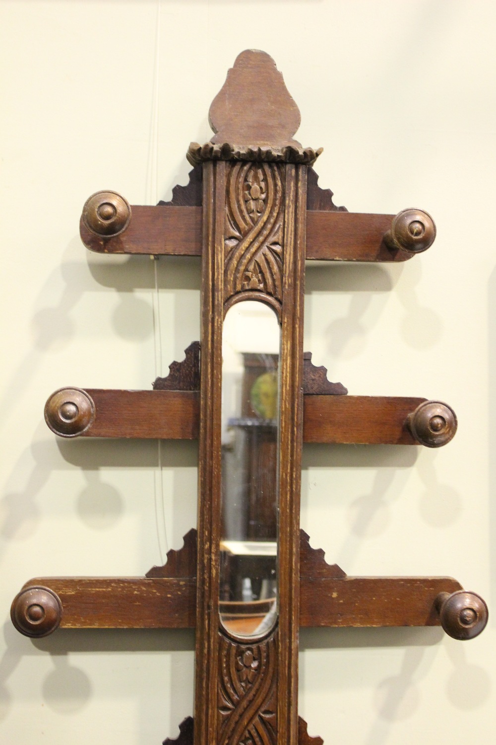 A 'TREE OF LIFE' COAT RACK, oak, with mirror to the centre, 10 branches, each with turned coat hook, - Image 2 of 4