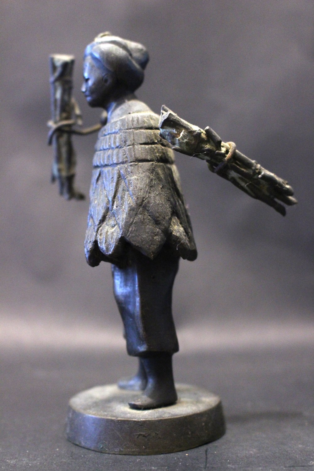 A 19TH CENTURY MINATURE BRONZE SCULPTURE, Possibly Japanese, of a boy carrying bamboo, 13cm high - Image 2 of 5