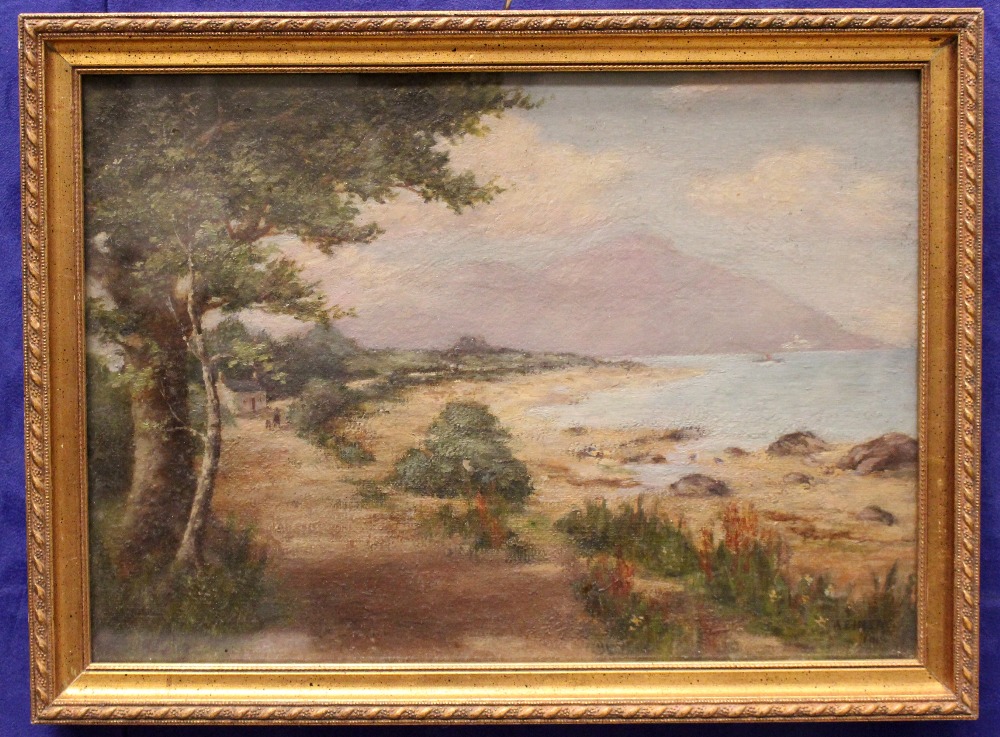A. FINLAY, "COASTAL PATH WITH COTTAGE & FIGURES", oil on canvas board, signed and dated lower right,