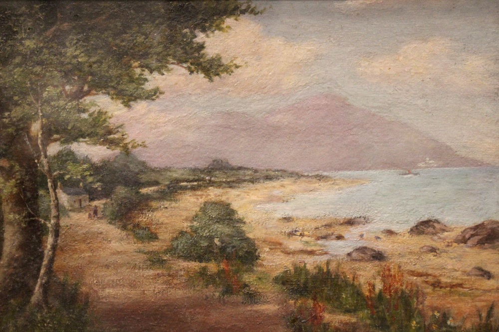 A. FINLAY, "COASTAL PATH WITH COTTAGE & FIGURES", oil on canvas board, signed and dated lower right, - Image 2 of 3