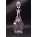 AN IRISH 19TH CENTURY CUT GLASS DECANTER, with stopper, mallet shaped with broad fluted design to