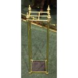 A BRASS UMBRELLA / STICK STAND, with tray, neatly sized, 34" x 6.5" x 6.5" approx