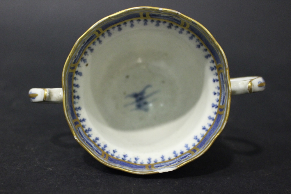 A 19TH CENTURY TWO HANDLED 'CHOCOLATE' CUP & SAUCER, with deep saucer, having detailed imagery of - Image 8 of 13