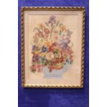 EARLY 20TH CENTURY FRAMED SAMPLER, "STILL LIFE FLOWER", embroidered picture, 21" x 16" approx