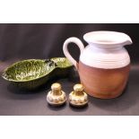 A MIXED LOT OF ITEMS; includes, (i) A large Shanagarry pottery jug, Irish (ii) A French pottery