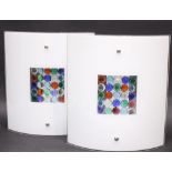 A PAIR OF ITALIAN CONTEMPORARY WALL LIGHTS, with coloured glass bead detail ,and curved opaque panel