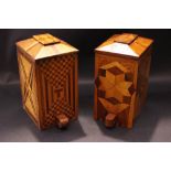 A PAIR OF PARQUETRY HANDMADE TEA CADDY BOXES