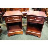 A PAIR OF BEDSIDE LOCKERS / CABINETS, each with a single drawer over an open cabinet beneath, 16.