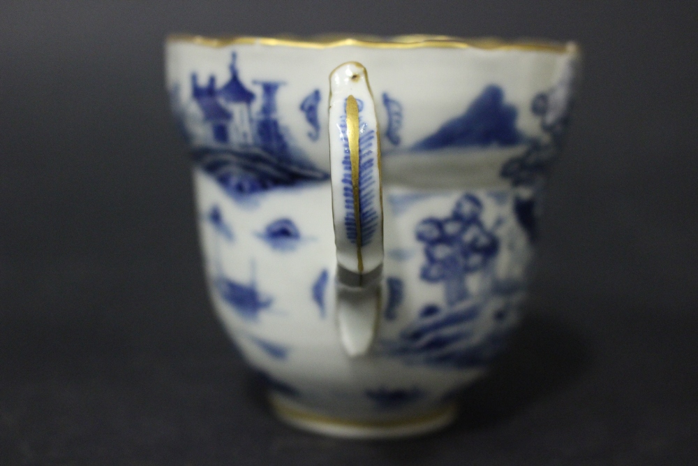 A 19TH CENTURY TWO HANDLED 'CHOCOLATE' CUP & SAUCER, with deep saucer, having detailed imagery of - Image 4 of 13